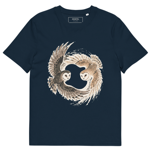 DER WALD TEILT T-Shirt French Navy, Vorderansicht mit zwei Eulen