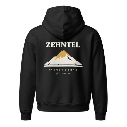 THE HIGHEST TENTH Oversized Hoodie Schwarz, Rückansicht mit Berg-Druck