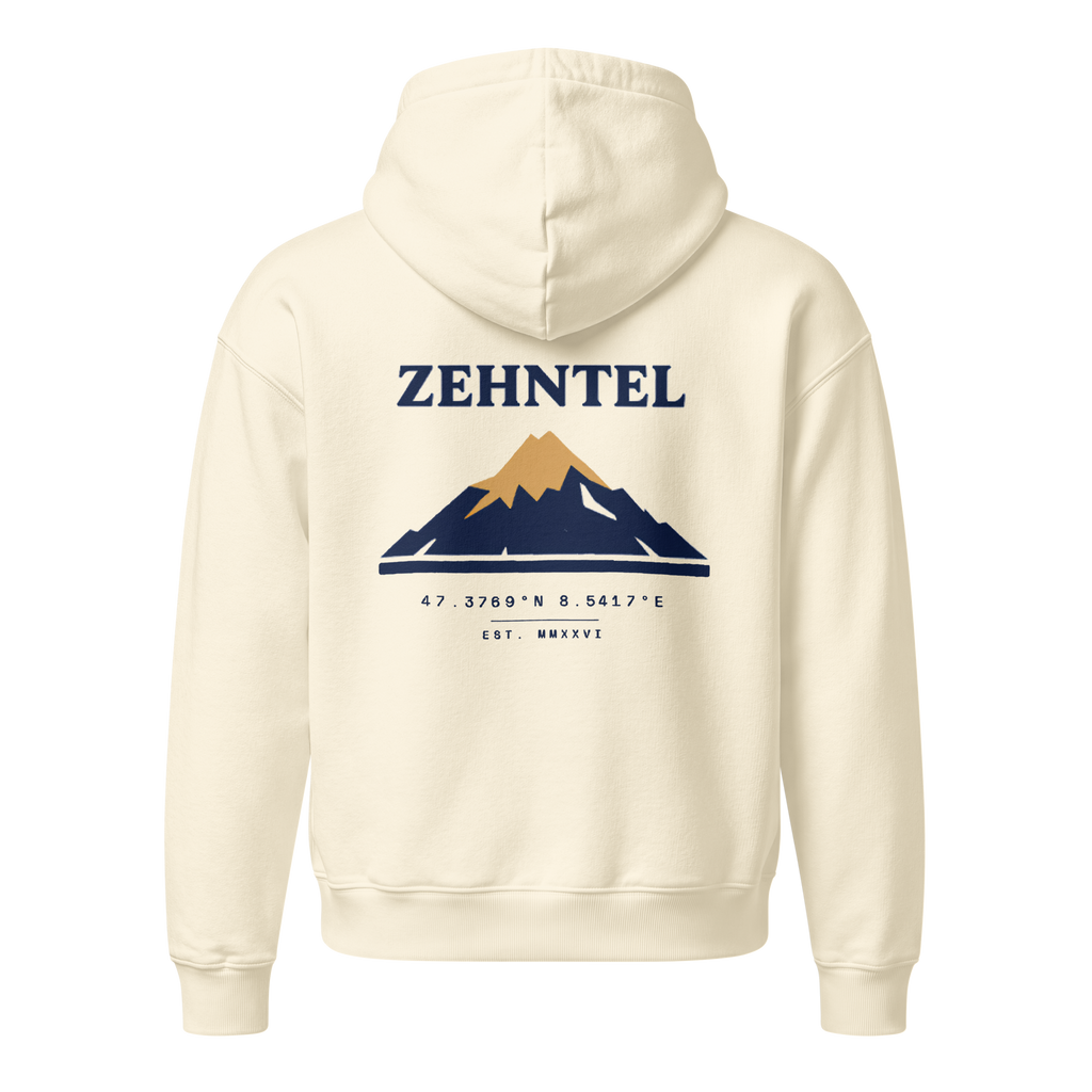 THE HIGHEST TENTH Oversized Hoodie Creme, Rückansicht mit Berg-Druck