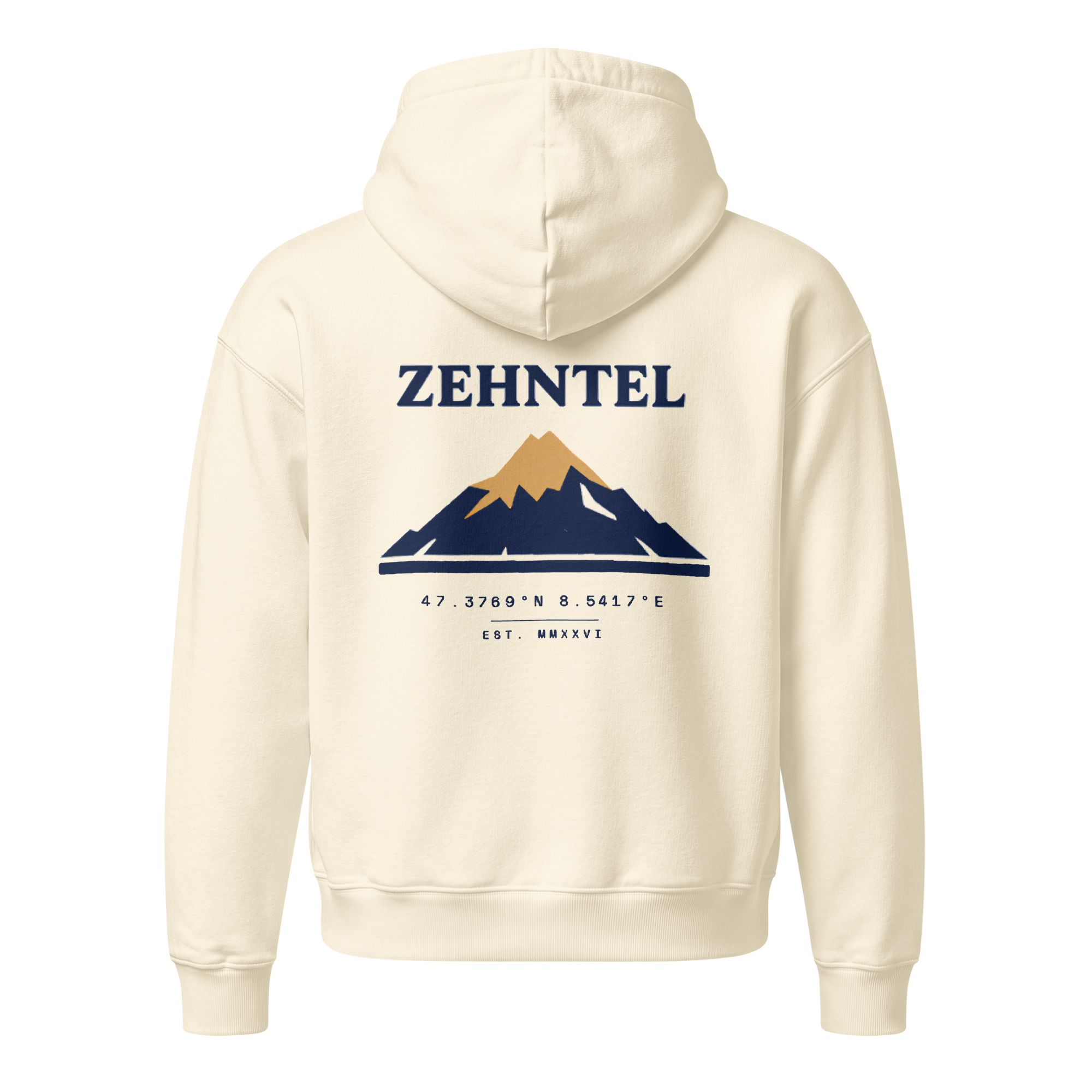 THE HIGHEST TENTH Oversized Hoodie Creme, Rückansicht mit Berg-Druck