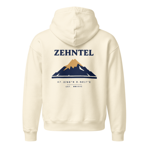 THE HIGHEST TENTH Oversized Hoodie Creme, Rückansicht mit Berg-Druck