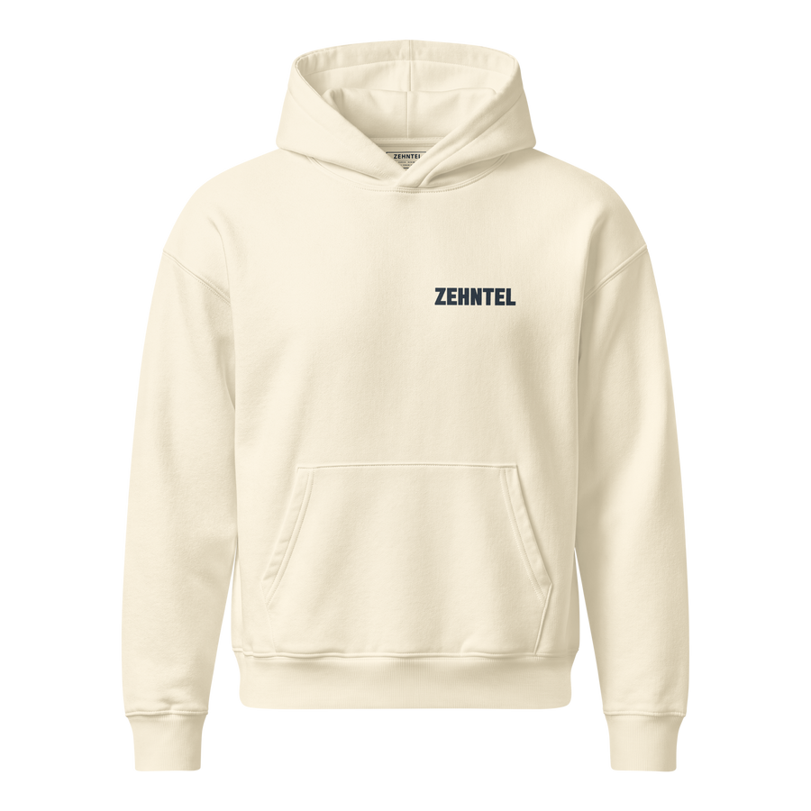 THE HIGHEST TENTH Oversized Hoodie Creme, Vorderansicht mit ZEHNTEL Brustlogo