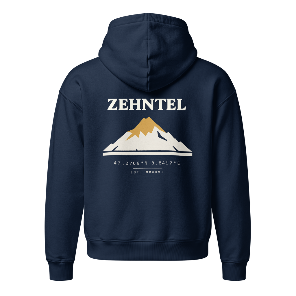 THE HIGHEST TENTH Oversized Hoodie French Navy, Rückansicht mit Berg-Druck