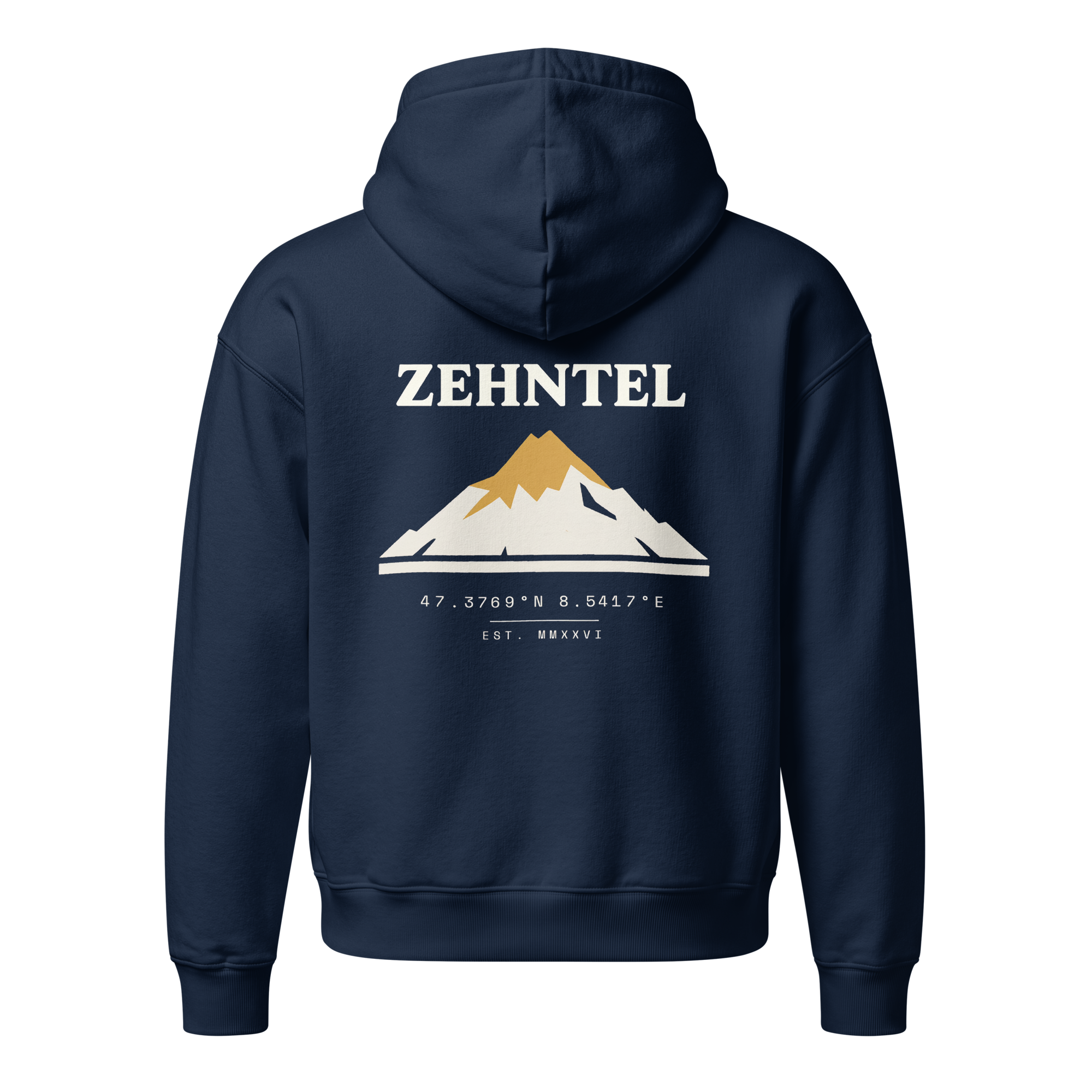 THE HIGHEST TENTH Oversized Hoodie French Navy, Rückansicht mit Berg-Druck