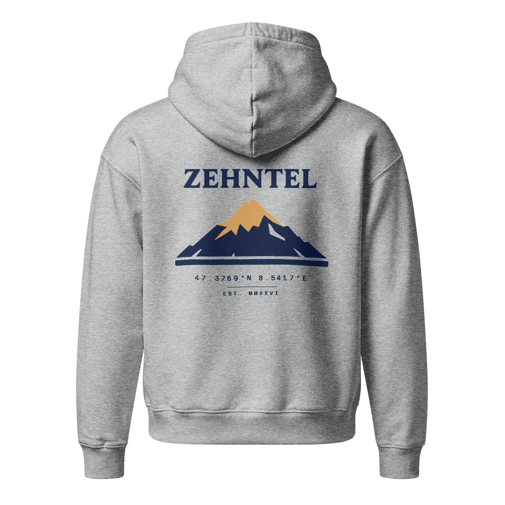 THE HIGHEST TENTH Oversized Hoodie Heather Grau, Rückansicht mit Berg-Druck