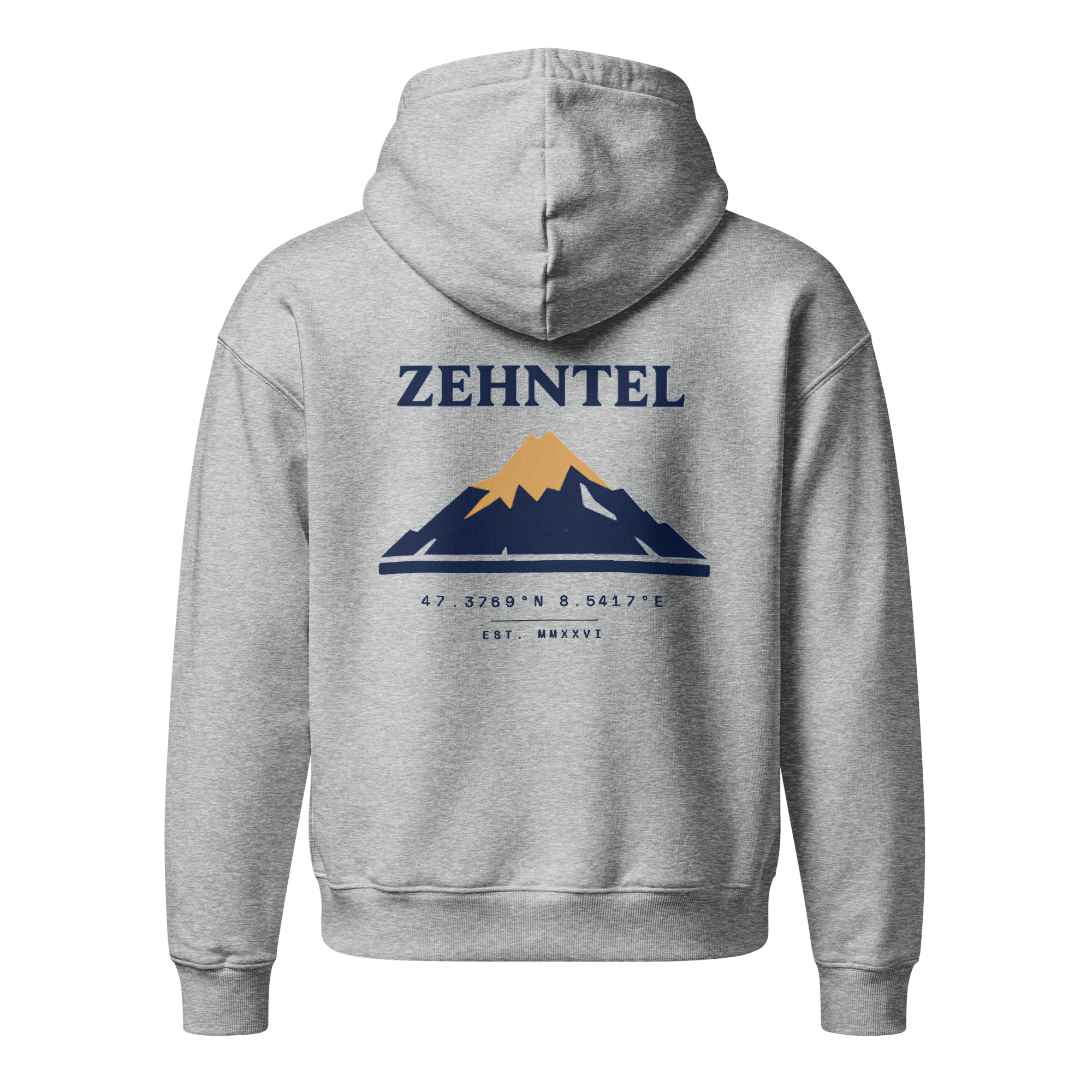 THE HIGHEST TENTH Oversized Hoodie Heather Grau, Rückansicht mit Berg-Druck