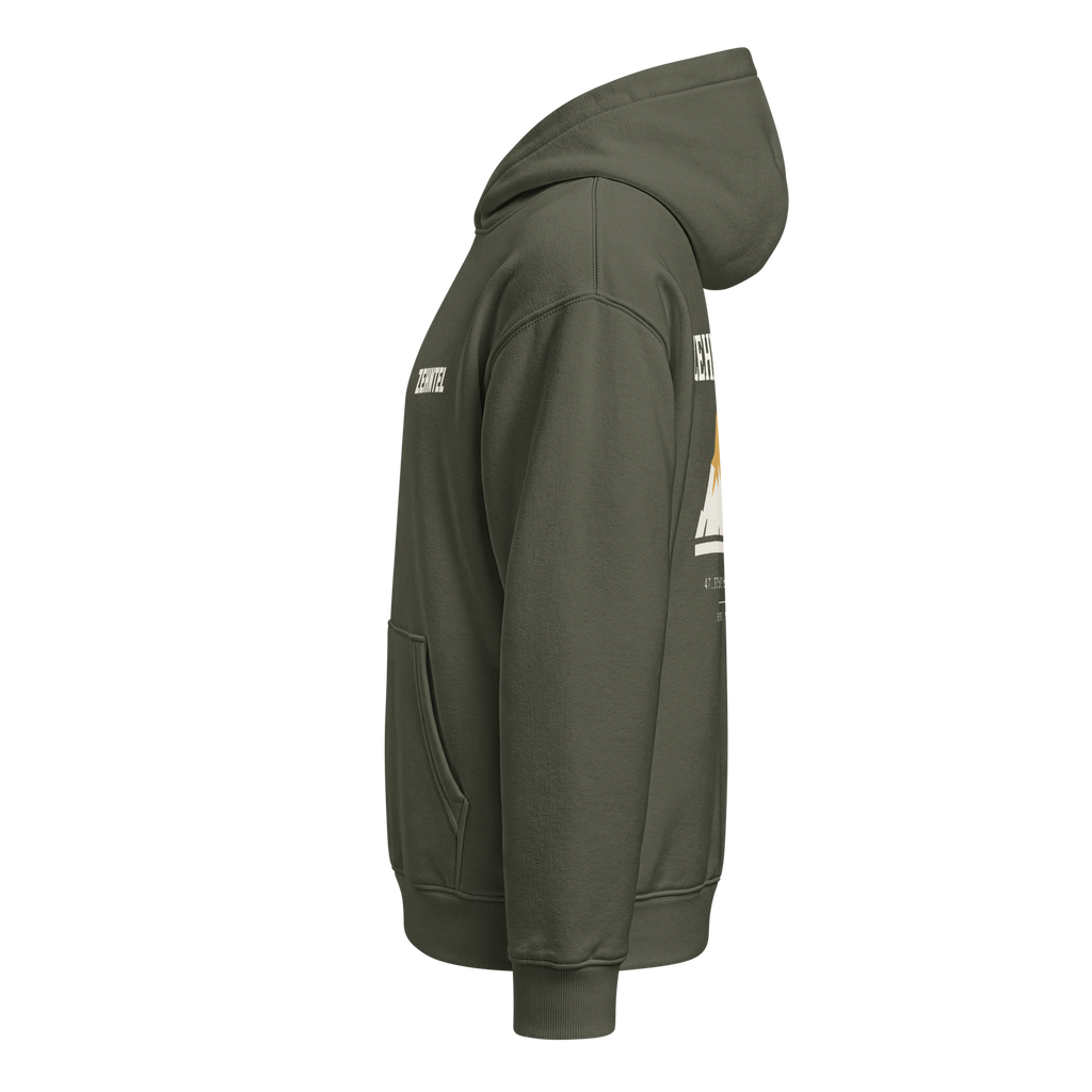 THE HIGHEST TENTH Oversized Hoodie Khaki Green, Seitenansicht links